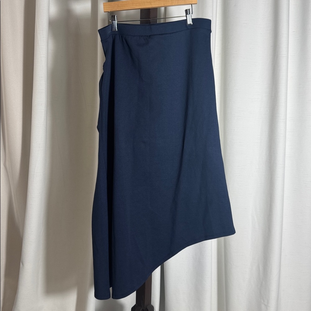 The Drop Navy Blue Ruched Asymmetrical Midi Skirt Women’s Size L - Picture 4 of 9
